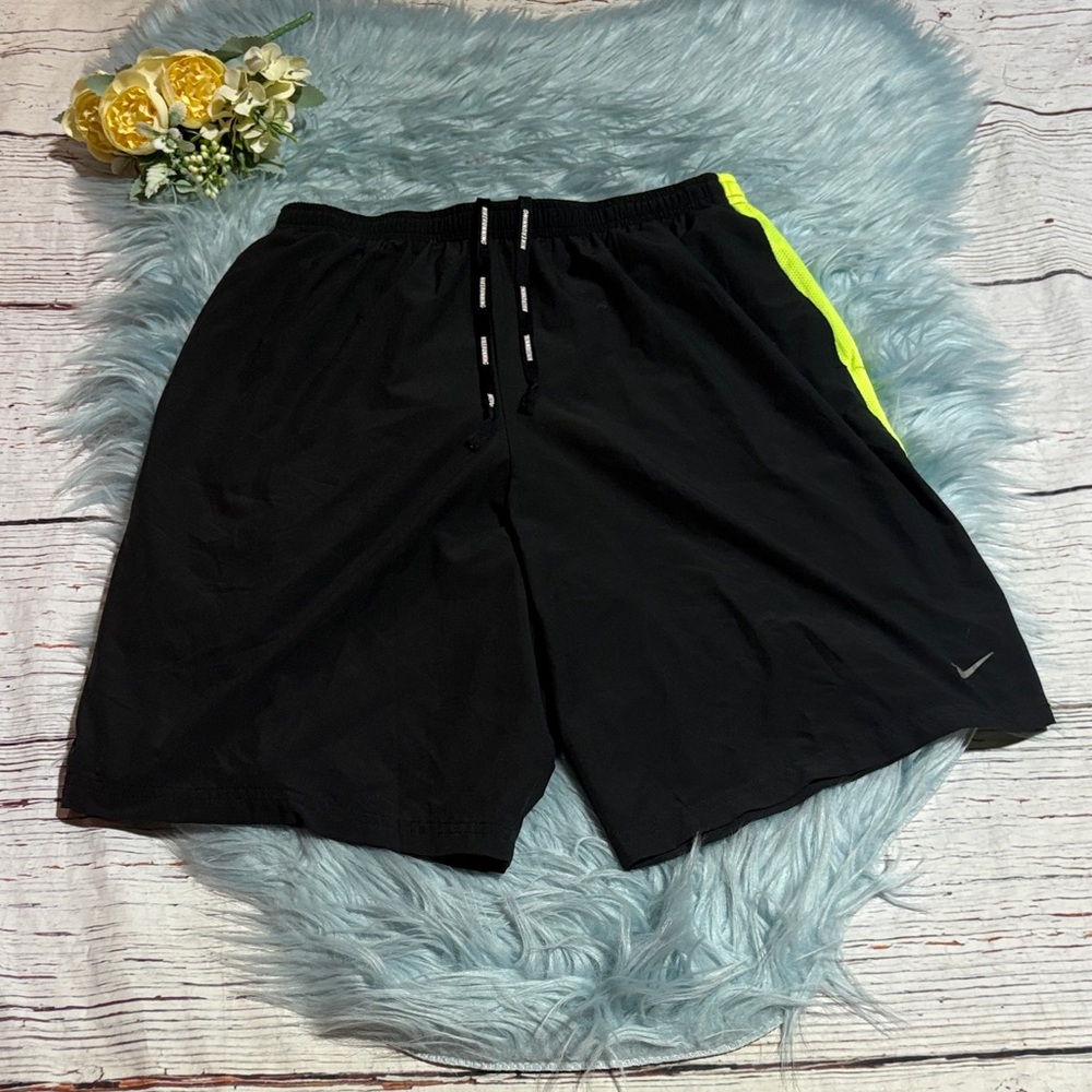Nike Black and Neon Green Dri-FIT Shorts sz M